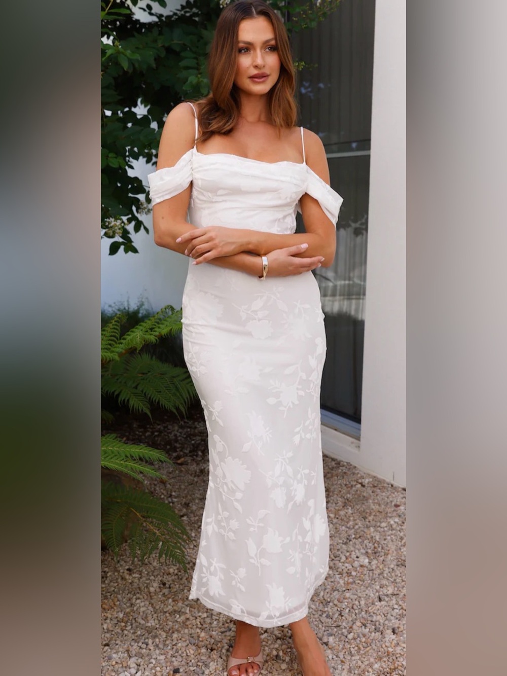 Hello Molly NWT GOOD FUN OFF SHOULDER MAXI DRESS WHITE
